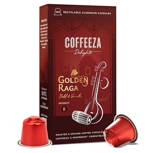Image of Coffeeza Delights Golden Raga Coffee Capsules (Budget-Friendly) Nespresso Compatible Coffee Pods | 10 Pods