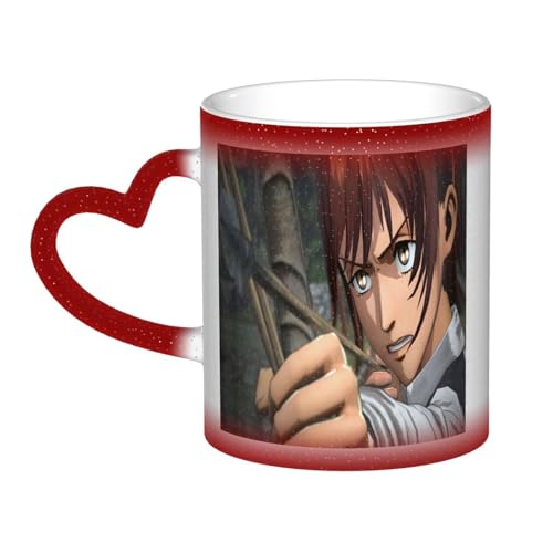 YINGD Taza de café portátil de cerámica con diseño de personajes de Attack of The Titans (serie de videojuegos) de 330 ml, cambio de color térmico, taza de viaje, oficina, hogar, bebida, gran