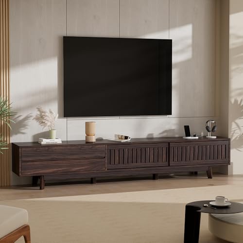 Homiflex Mid Century Modern TV Stand for 100 Inch TVs, 94.5' Entertainment Center with Storage & Power Outlet, Media Console w/Drawers and Sliding Door, Television Stands for Living Room, Walnut