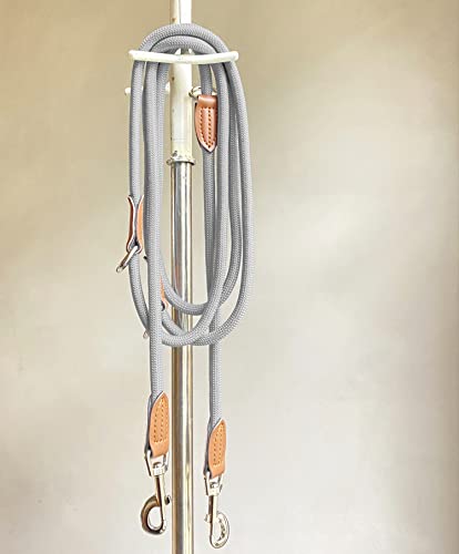 Leisegrün Hundeleine kleine Hunde leicht - Führleine 3m verstellbar mit 2 Karabiner - 3 Meter lang x 0,8 cm - Nur 200 g - Modell Devon - Hellgrau
