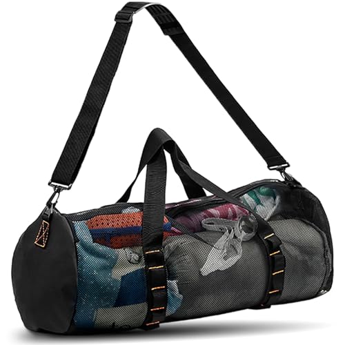 KOKKOYA Diving Scuba Surfing Snorkeling Dive Mesh Beach Bag Duffle Bags with Zipper and Adjustable Shoulder Strap 43L and 113L Options for Travel Fitness Camping Swim Gym Gears BallsBlack 23 x 11