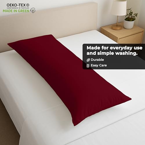 Image of ROYALE LINENS Body Pillow Cover - Double Brushed 1800 Microfiber - 20 inchx54 inch with Hidden Zipper Closure - Wrinkle & Fade Resistant - Super Soft Body Pillowcase 2 Pack (Burgundy, Pack of 2)
