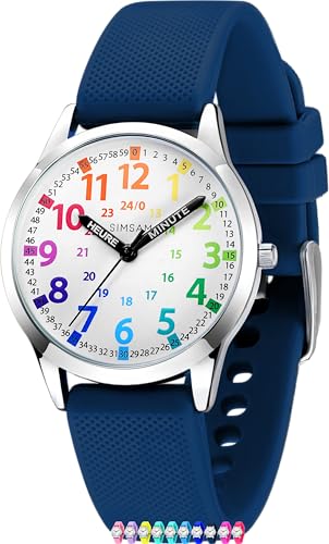 SIMSAM Montre Enfant Garcon, Montre Enfant Fille 4, 5, 6, 7, 8, 9, 10, 11, 12 Ans, Montres Garçons Fille Pédagogique, Analogique - Bleu Marine