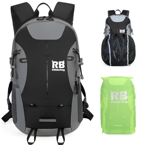 Reflective Motorcycle Backpack – Hi Viz EDC Commuter Bag for Riders, Night Travel, and Daily Use with Helmet Holder, Laptop Compartment, Ventilated Back, Urban Gear (black backpack)