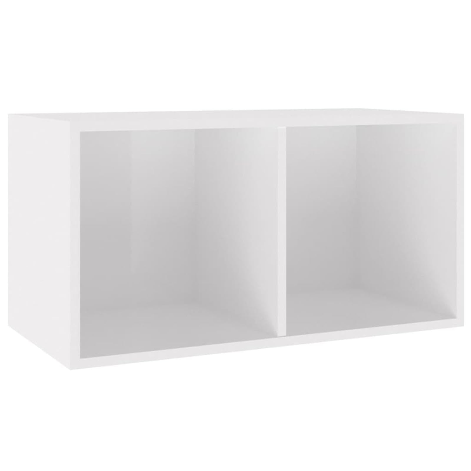 Caja de Almacenamiento para Discos de Vinilo - 2 Compartimentos, Blanco Brillante, 71 x 34 x 36 cm, Madera Contrachapada