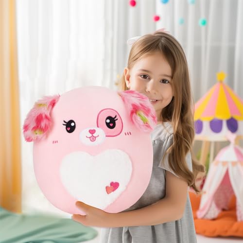 Image of Cute Pink Puppy Plush Pillow Soft Stuffed Animal Toy for Kids 12in