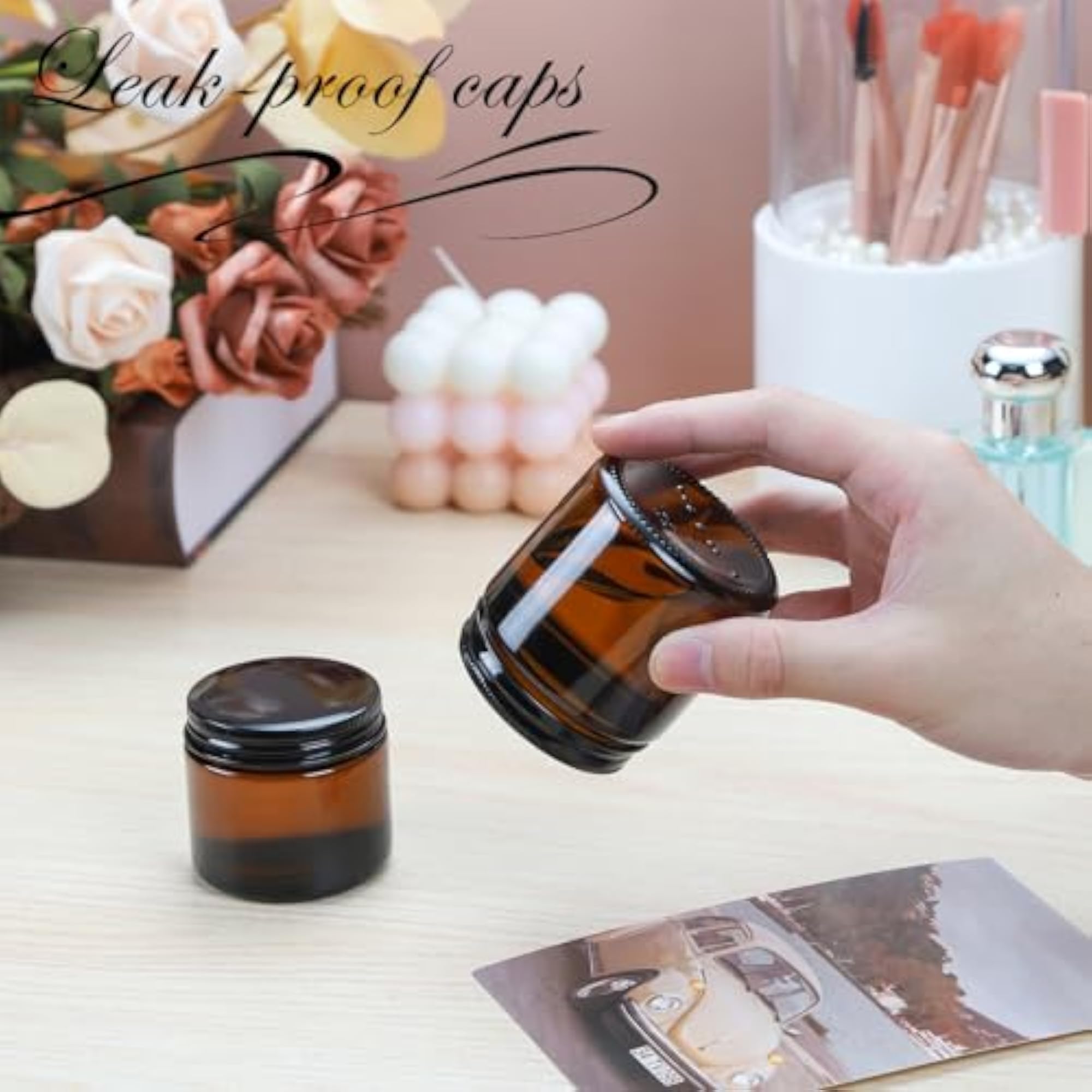 4oz Amber Glass Jars with Lids, 24 Pack for Cosmetics
