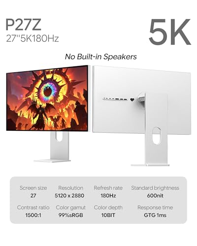 Image of P27Z 27'' 5K Glossy Monitor, Dual Mode Monitor UHD 180Hz / FHD 2K 330Hz, IPS Panel, 10-Bit Color, 99% sRGB, 98% DCI-P3, 218PPI, HDR, 1ms, 1500:1 (Minimalist - with Stand x2)