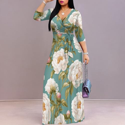 Image of Plus Size Womens Dresses with Sleeves Spring Floral Maxi Dresses Casual Long Sleeve Sundress