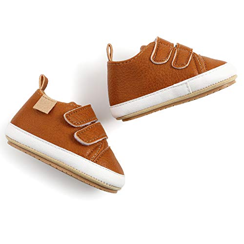 Image of SOFMUO Baby Boys Girls High Top Ankle PU Leather Sneakers Soft Rubber Sole Infant Moccasins Newborn Oxford Loafers Anti-Slip Toddler Wedding Uniform Dress Shoes