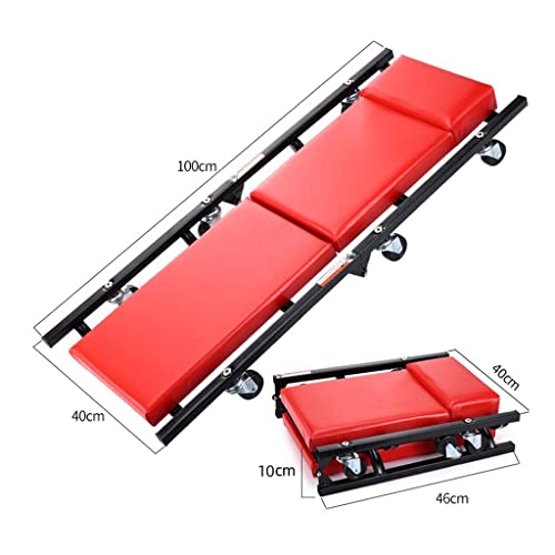Waeyz Foldable Creeper, Heavy Duty Rolling Pneumatic Creeper Garage, Padded Adjustable Mechanic Stool With Tool Tray Storage, 360 Degree Swive Caster (Color : Red, Size : 100 * 40Cm) #TOP5