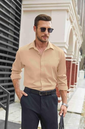 Image of COOFANDY Mens Stretch Dress Shirts Long Sleeve Button Down Shirt Regular Fit Formal Business Shirts
