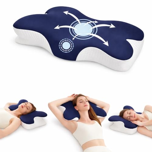 Ergo Ultra Pain Relief Cervical Neck Pillow, Orthopedic Memory Foam Pillow for Neck & Shoulder Support, Adjustable Breathable Contour Bed Pillow for Side, Back & Stomach Sleepers,Sleep Apnea Support