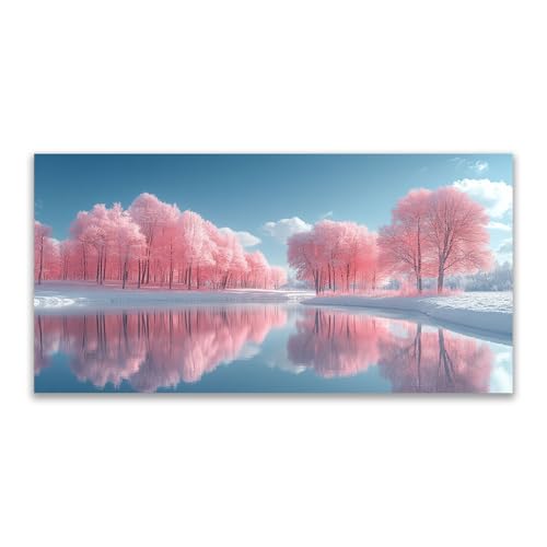 Tableaux Hiver Forêt Arbre rose 50x100cm design abstrait moderne sans cadre