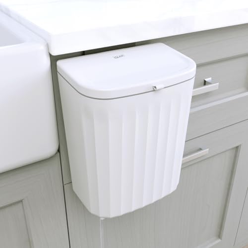 Image of Glad Roomate Under Counter Waste Bin | Space Saving Small Trash Can for Kitchen Cabinet, Bathroom or Office | Dual Lid for Ease of Opening, 9 Liter, White