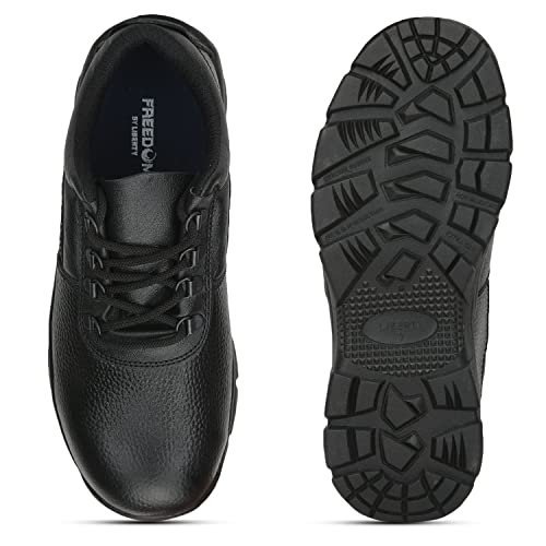 Image of Liberty Freedom Armour-ST Lacing Safety Shoes for Men with Leather Upper | Rubber Sole | Padded Foam Insole| Anti-Skid | Shock Absorber | Water Resistance | Comfortable for All Weather (Black - 5.5)