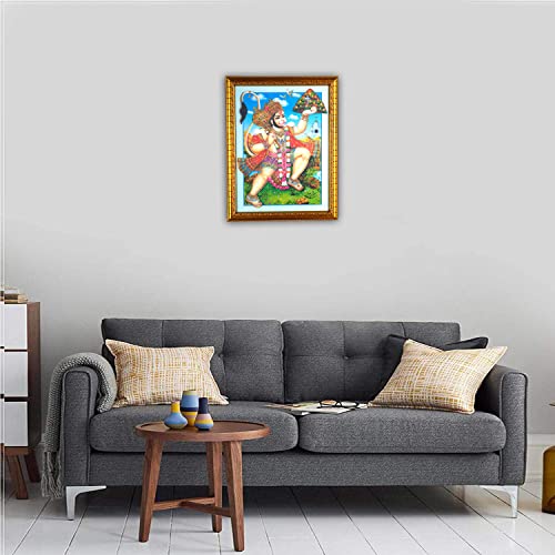 Galaxy Karmaa 5D Effect Multicolour Lord Hanuman Photo With Golden Frame, 17.5 X 13.5 X 0.40 Inches #TOP1