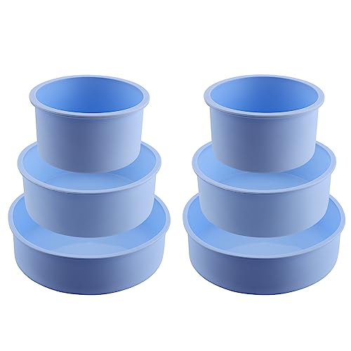ZEONHEI 6 Pcs Blue Silicone Cake Tins Set, 4 Inch 6 Inch 8 Inch Non-Stick Silicone Cake Moulds