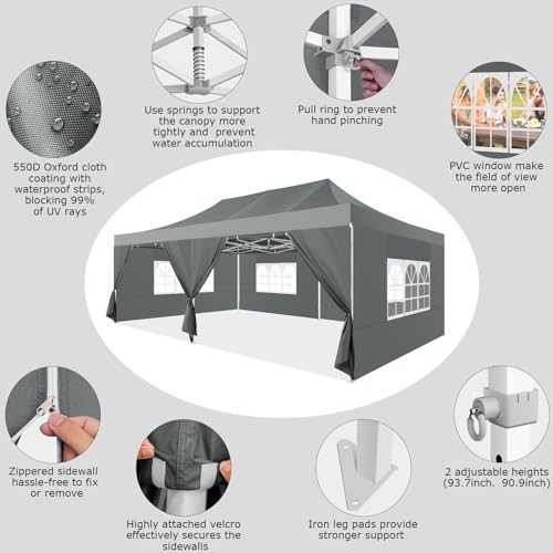 Image of COBIZI 13x26 Heavy Duty Pop Up Canopy Tent with 6 Sidewalls, Gray