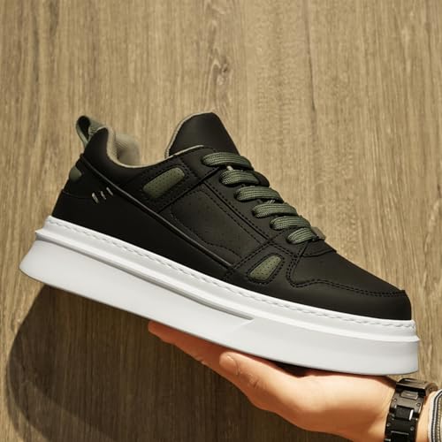 Men's Fashion Leather Mid Top Lace-Up Platform Sneakers Trendy Retro Skateboard Comfy Non Slip Walking Tennis Daily Shoes4