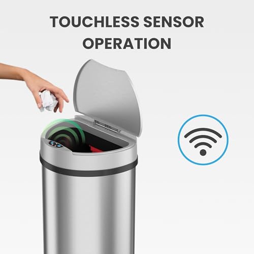 Image of iTouchless 50 Liter / 13 Gallon Kitchen Trash Can with Lid & Deodorizer - Motion Sensor Semi-Round Stainless Steel Garbage Bin for Home, Office, or Garage - Slim, Wide Opening Large Capacity Design
