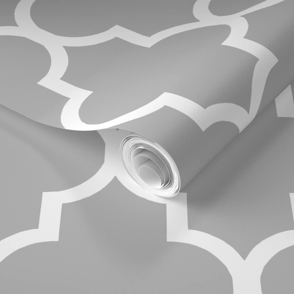 Removable Wallpaper Swatch - Moroccan Lattice Trellis Ogee Classic Gray Quatrefoil Willow Custom Pre-Pasted Wallpaper by Spoonflower