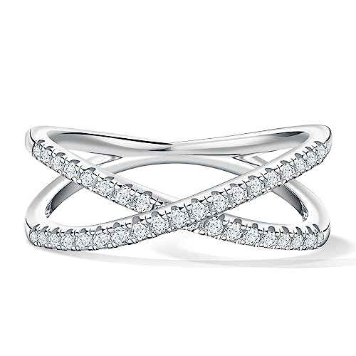 Moissanite Rings for Women, D Color VVS1 Clarity Moissanite Criss Cross Wedding Band 18K White Gold Plated Sterling Silver X Ring Eternity Bands for Women2