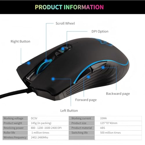 Image of Maine Game Wired USB Mouse, 2400 DPI, 4 Adjustable Levels, Silent, Factory Wholesale Sale (Pink, 1PACK)