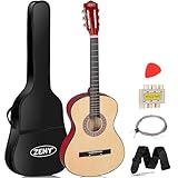 ZENY 38' New Beginners Acoustic Guitar With Guitar Case, Strap, Tuner and Pick (Natural)