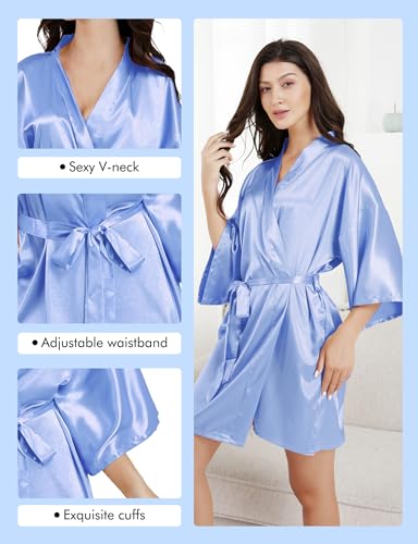 Image of EPLAZA 7Pcs Bride Bridesmaid Robe Set women satin robe Wedding Bridal Party | Soft Satin Silk, Short Sleeve, Lightweight breathable, Fits 100-150lbs, Gifts for wedding day bachelor party