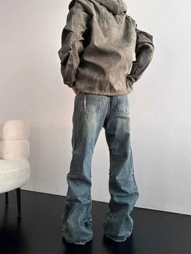 Mens Jeans Straight Leg Relaxed Fit Ruched Trendy Y2K Streetwear Hip Hop Denim Pants4