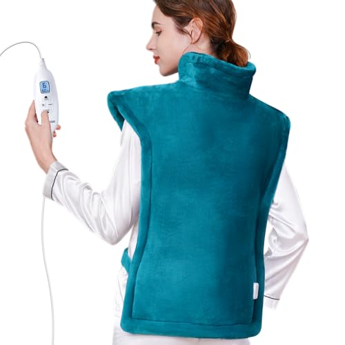 KNQZE® Electric Heat Pad, Weighted Heat Pads for Back Pain Relief, Heating Pad for Back Neck Shoulder with 10 Levels Heating, 4 Timer, Overheating Protection, Automatic Shutdown, Gifts for Women Men
