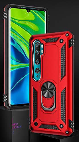 Image of DR VAKU Hybrid Ring Armor Back Cover for Redmi Note 10 Pro Tough Armor Bumper Case with 360 Metal Rotating Kickstand Ring Holder - Red
