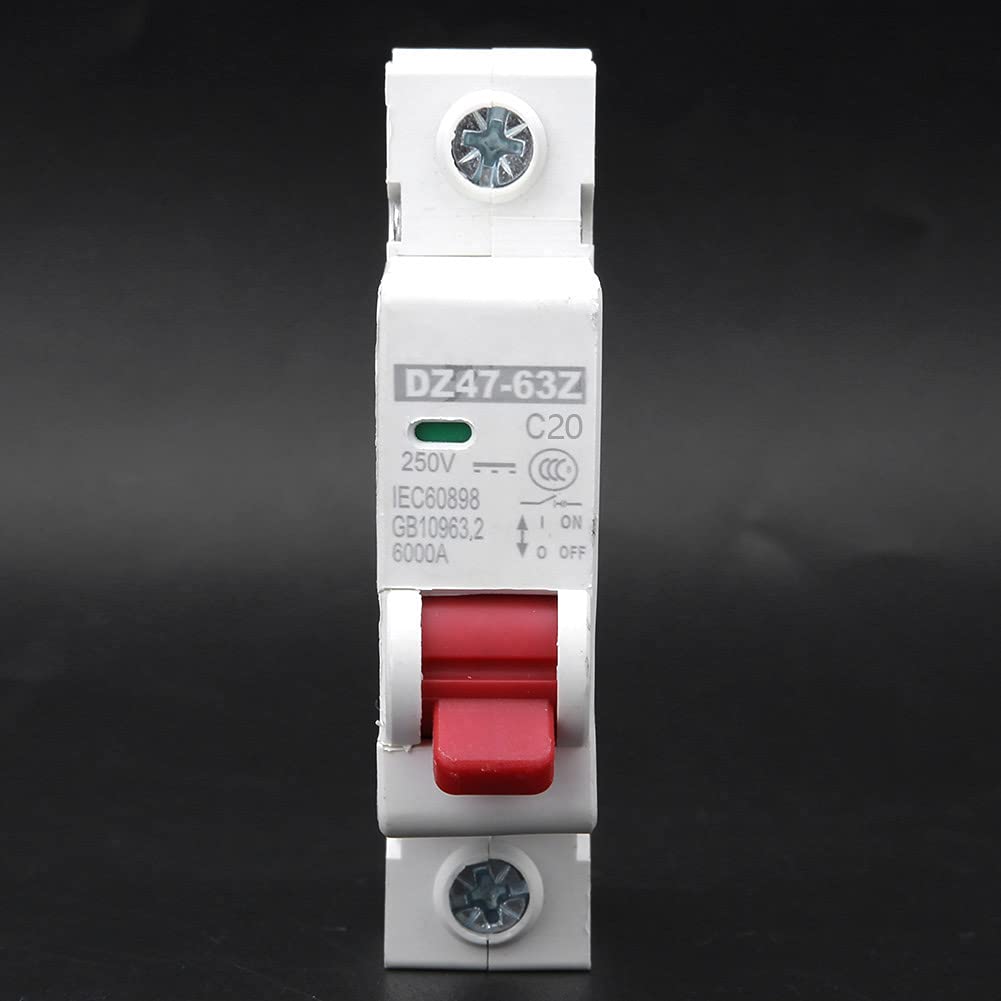12 sztuk DZ47-63Z DC250V 1P MCB, miniaturowy wyłącznik nadprądowy do systemów fotowoltaicznych, przełącznik powietrza prądu stałego ze srebrnymi stykami i montażem szynowym (20A)
