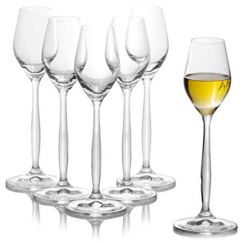 Small Crystal Cordial Glasses Set Of 6, For Liquor, Grappa, Port, Sherry, Dessert Wine, Vodka, Aperitif- Hard & Durable Clear Stemmed Shot Glasses - Bohemia Crystal Cindy Collection, 2 Ounces