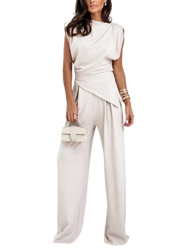 shownicer Ensemble Femme Chic et Elegant Ensembles de Pantalons 2 Pièces Ete Tenue Débardeur sans Manches + Pantalon Costume Tailleur