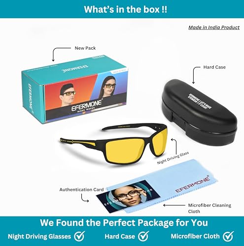 Image of EFERMONE Night Driving Glasses: Polarized Anti-Glare Driving Glasses for Car and Bike | Wraparound Design (EFER-SP, 2025)