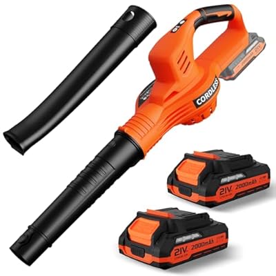 Leaf Blower Cordless - 21V Powerful Electric Leaf Blower with 2 Batteries and Charger, 2 Speed Modes, 2.0Ah Lightweight Battery Powered Leaf Blowers for Lawn Care, Patio, Dust, Blowing Leaves