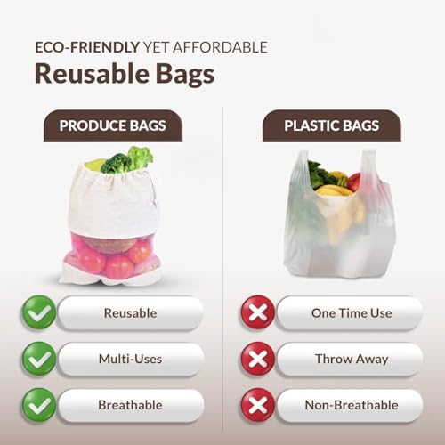 Image of Solitude Set of 3 Cotton Vegetable Bags Fridge Storage Bag Sabji Fruits Pouch Refrigerator Produce Muslin Reusable Washable & Multipurpose use Cloth Bags with Drawstrings