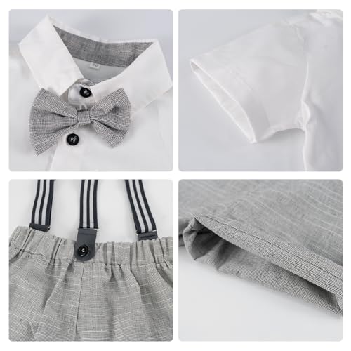 Image of Volunboy Baby Boy Formal Short Set Toddler Summer Gentleman Outfit Kid Short Sleeve Bowtie Shirt Suspender Shorts Suit