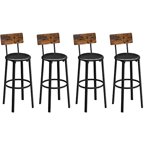 VASAGLE Chaises de Bar, Lot de 4, Tabourets Hauts, Sièges Rembourrés, 39 x 39 x 100 cm, Repose-pieds, Montage Facile, Style Industriel, pour Cuisine, Salle à Manger, Marron Rustique et Noir 8LBC069B81