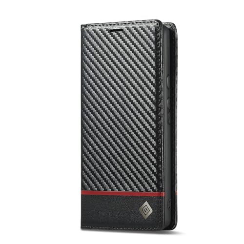 Étui en cuir Pixel 8A premium avec texture fine fibre de carbone noire