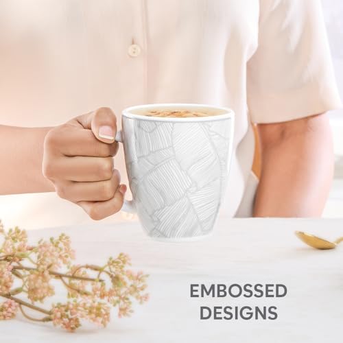 Image of Larah by BOROSIL 390ml x 2pc Opalware Ivy Tea /Coffee Mug Set, Microwave & Dishwasher Safe Embossed Design Crockery Ideal for Daily Use & Gifting