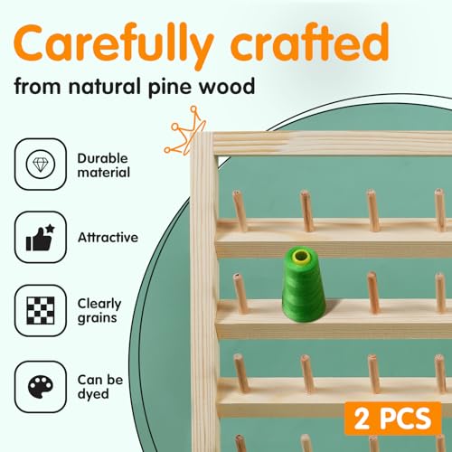 Image of 2 Pack Wooden Thread Holder,48 Spool Wooden Thread Rack Wall Mounted Sewing Thread Holder with Screws Multi Purpose Sewing Thread Holder Organizer for Embroidery Sewing Threads Hair Band US