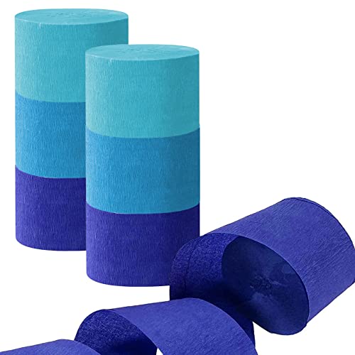 Image of Capesaro Blue Crepe Paper Streamers - 6 Rolls Party Streamers for Baby Shower Boy Birthday Various Festival Party Decorations