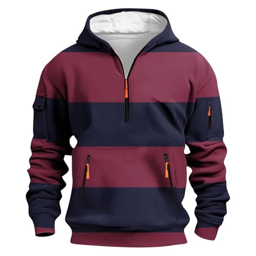 Oversized Zip Up Hoodie for Men Striped Long Sleeve Sweatshirt Stylish Comfy Fall Winter Outfits with Pockets - Main Image