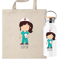 Pack Botella termica + Bolsa personalizada con ilustracion de