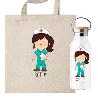 Pack Botella termica + Bolsa personalizada con ilustracion de enfermera, regalo para enfermera ideal, elige el color de pelo y el nombre. (Botella enfermera Morena personalizada) | Ya disponible en tu tienda friki favorita! En mundofriki.es! Pack Botella termica + Bolsa personalizada con ilustracion de enfermera, regalo para enfermera ideal, elige el color de pelo y el nombre. (Botella enfermera Morena personalizada) | Ya disponible en tu tienda friki favorita! En mundofriki.es!