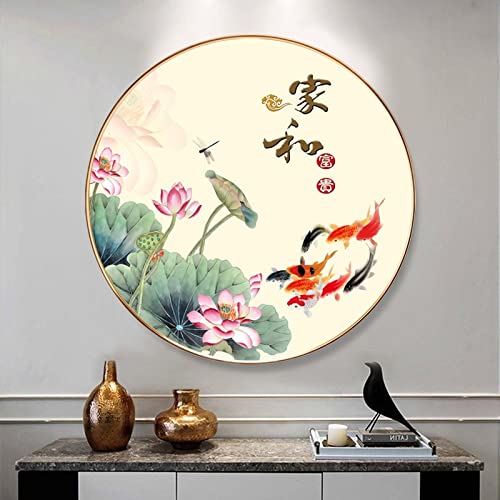 cross stitch kits,Cross Stitch Kits,Cross Stitch,Lotus Nine Fish Illustration Cross Stitch Kits Needlework Sets with Printed Pattern,11CT for Home Decor Painting Retro Embroider (Size : 9CT Silk 60x60