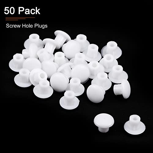 Image of DTGN 5mm x 8mm x 6mm(Dia. x Cap Dia. x H) Screw Hole Plugs - 50Pack - Good for Furniture Cupboard Wardrobe - Plastic Fastener Hole Caps - White